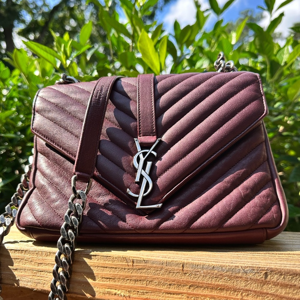 Yves Saint Laurent Dark red calfskin Quilted Crossbody Bag